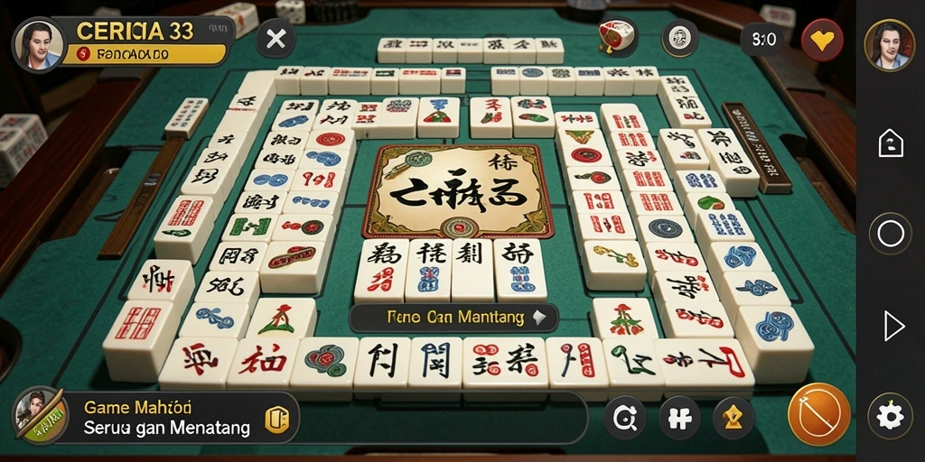 Tampilan gameplay seru dalam CERIA33 saat bermain Mahjong.
