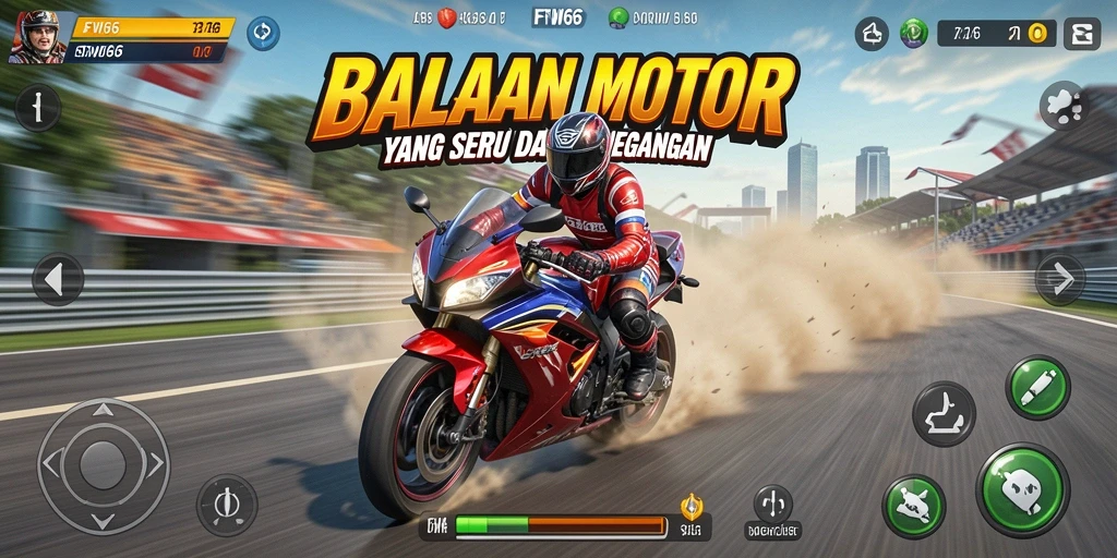 Screenshot gameplay FW66 menampilkan aksi balapan motor yang mendebarkan.