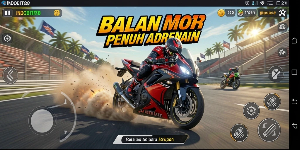 Tampilan mendebarkan dari gameplay balapan motor INDOBIT88.