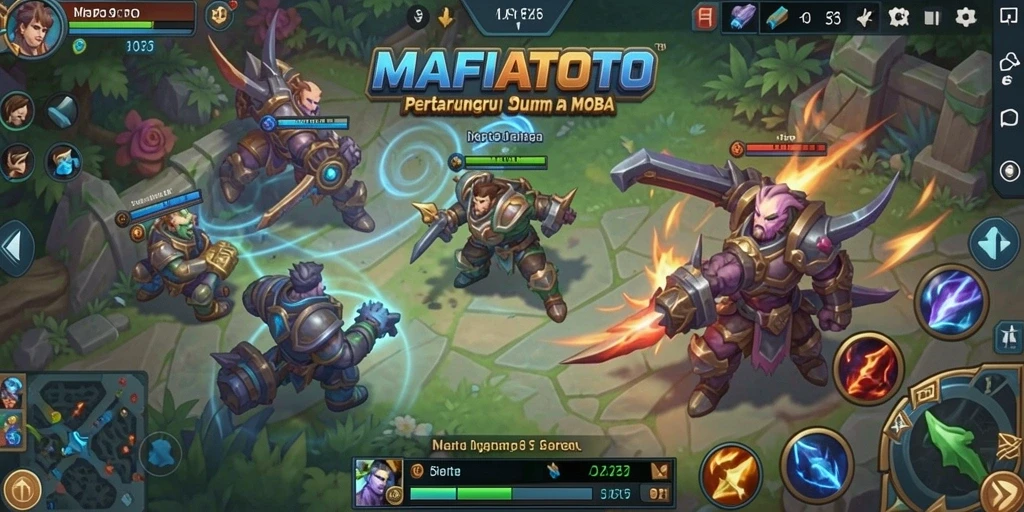 Screenshot gameplay MAFIATOTO yang menunjukkan aksi seru di arena MOBA.