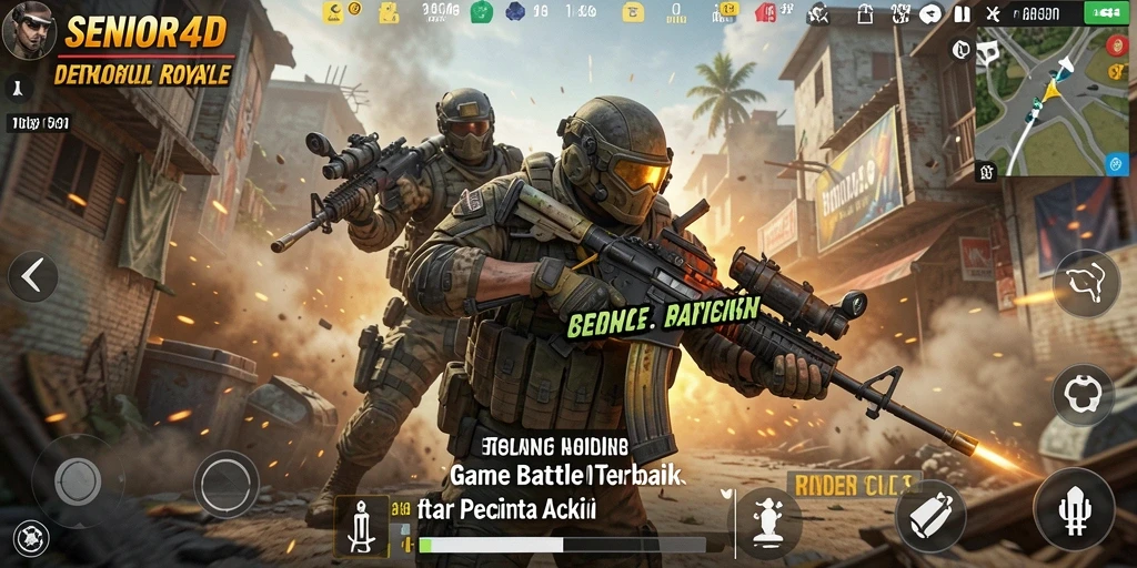 Tangkapan layar gameplay <strong>SENIOR4D</strong> menunjukkan tembakan sengit di peta terbuka.