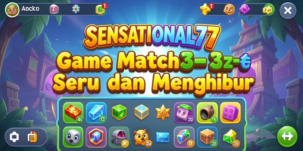 Screenshot SENSATIONAL77 menampilkan momen seru gameplay Match-3.