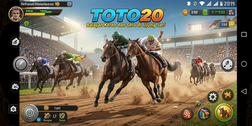 Screenshot gameplay TOTO20 yang menampilkan aksi balapan yang mendebarkan.